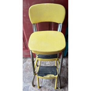 Vintage Marsh Allan Step Stool Chair Yellow Chrome Mid Century Modern Kitchen